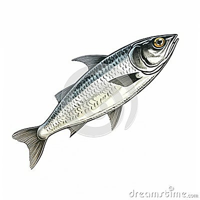 Whitefish Illustration: A Realistic Impression In White And Silver Cartoon Illustration