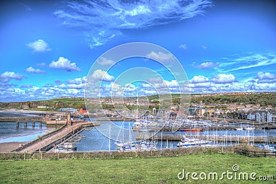 Whitehaven Cumbria coast town harbour near the Lake District colourful hdr Stock Photo