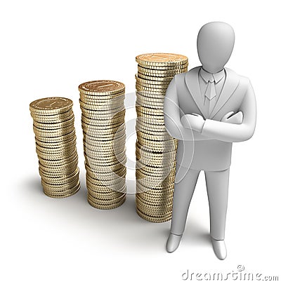 Whiteman and rising money graph Stock Photo