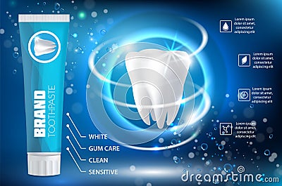 Whitening toothpaste ad vector realistic illustration Vector Illustration