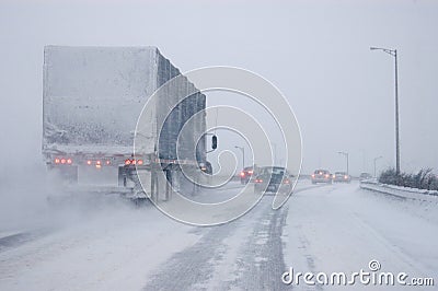 Whiteout Driving Conditions Stock Photo