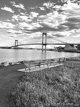 Whitestone Bridge in background at Ferry Point Park. Stock Photo