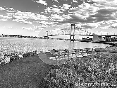 Whitestone Bridge in background at Ferry Point Park. Stock Photo