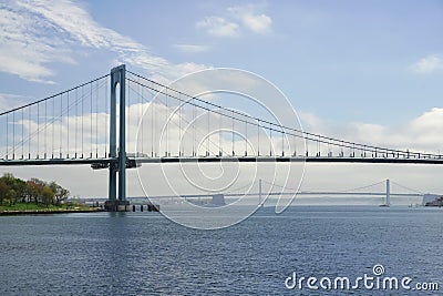 Whitestone Bridge and Throggs Neck Bridge connecting the Bronx and Queens, view from Ferry Point Park Soundview NYC Ferry line Stock Photo