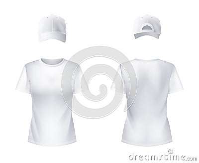 WhiteT-shirtt Baseball Cap Woman Realistic Vector Illustration