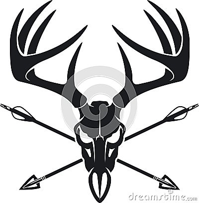 Whitetail buck skull with crossing hunting arrows Vector Illustration