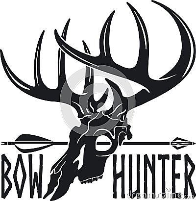 Whitetail deer buck skull, hunting arrow and text bow hunter Vector Illustration