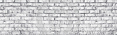 Whitewashed brick wall panoramic texture. White old brickwork long panorama. Widescreen light grey background Stock Photo