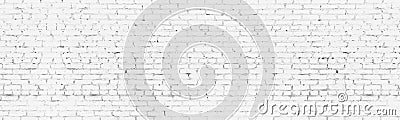 Whitewashed old brick wall wide background. White brickwork panoramic backdrop Stock Photo