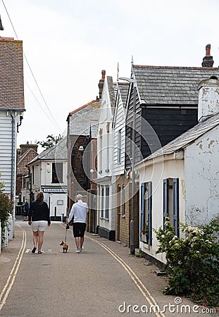 Whitstable view, old town, charming shops, cafes in traditional buildings. Kent, England. Street view local British Editorial Stock Photo