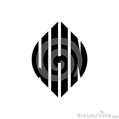 WHN circle letter logo design with circle and ellipse shape. WHN ellipse letters with typographic style. The three initials form a Vector Illustration