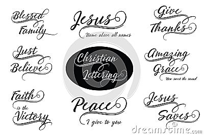 Christian Calligraphy Lettering Set Vector Illustration