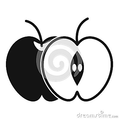 The whole apple and half icon, simple style Vector Illustration