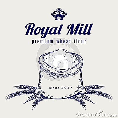 Whole bag of wheat flour emblem Vector Illustration