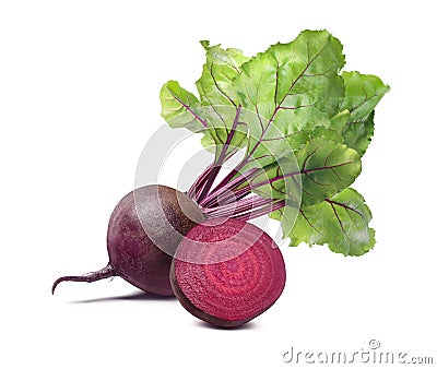 Whole beet root half composition isolated on white background Stock Photo