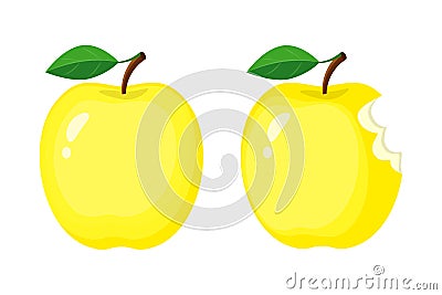 Whole and bitten yellow apples. Vector illustration isolated on Vector Illustration