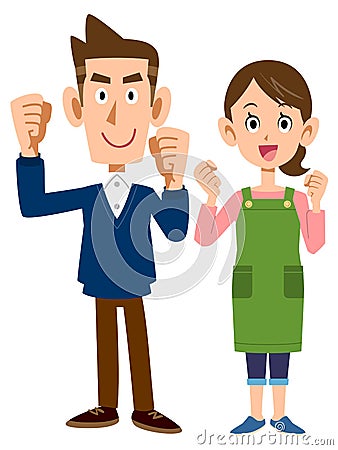 Whole body of a young couple who victory pose Vector Illustration