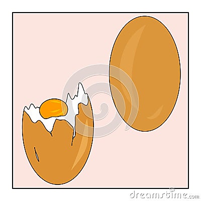 Whole and broken eggs illustrations. Idea for decors, calendars, gifts, celebrations, cooking and breakfast themes. Vector Illustration