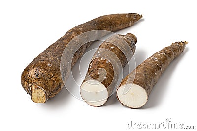 Whole Cassava root and two parts Stock Photo