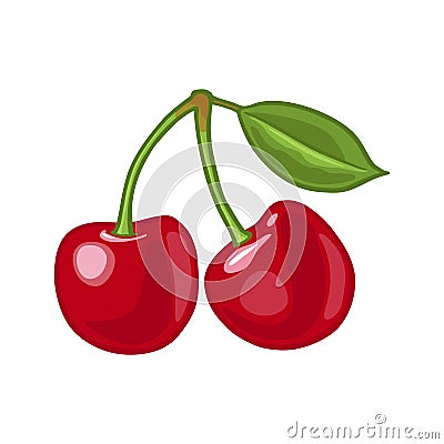 Whole cherry berry with leaf. Vector vintage flat Vector Illustration