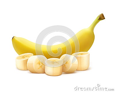 Whole and chopped banana Vector Illustration