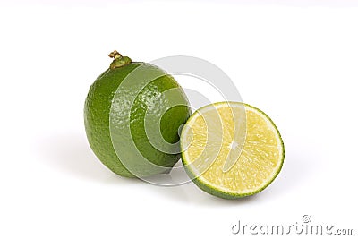 Whole citrus lime and half on the white background. Stock Photo