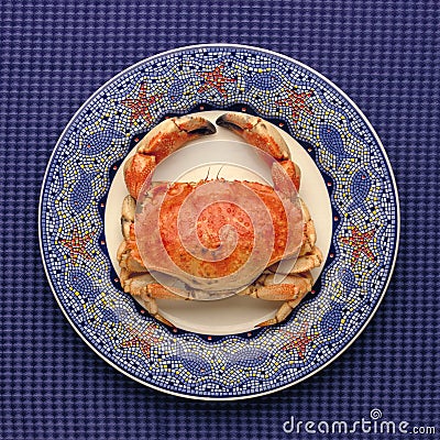 Whole crab on decorative plate Stock Photo