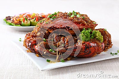 Whole crab on plate Stock Photo