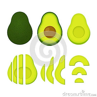 Whole and cut avocado Vector Illustration