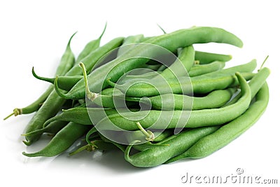 Whole French green string beans isolated on white. Stock Photo