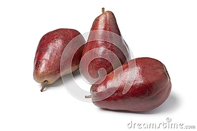 Whole fresh ripe Red Modoc pears on white background Stock Photo