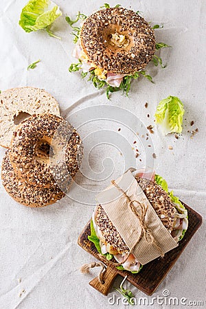 Whole Grain bagels Stock Photo