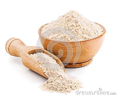 Whole grain buckwheat flour on white Stock Photo