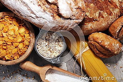 Whole grain products with complex carbohydrates Stock Photo