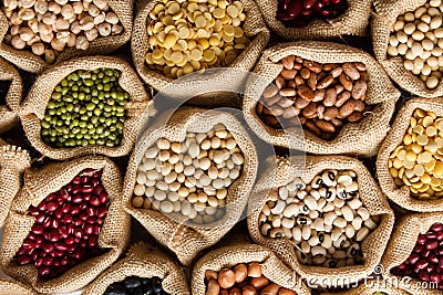 Whole grains of Legumes in sack Stock Photo