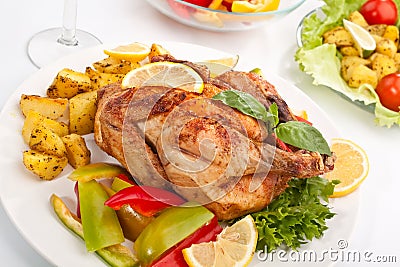 Whole grilled holiday chicken Stock Photo