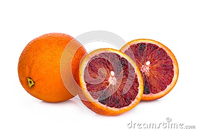 Whole and half blood orange isolated on white Stock Photo