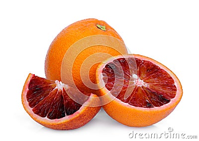 Whole and half blood orange with slice isolated on white Stock Photo