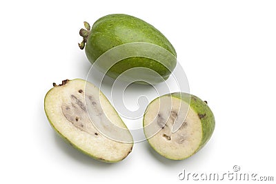 Whole and half fresh Feijoa fruit Stock Photo