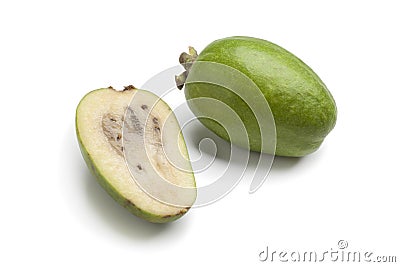 Whole and half fresh Feijoa fruit Stock Photo