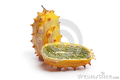 Whole and half fresh Horned Melon Stock Photo