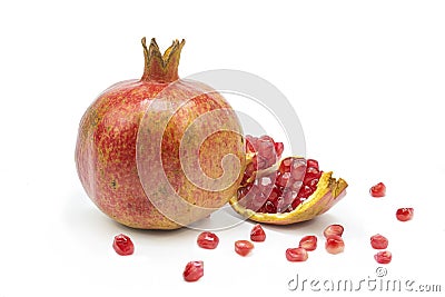 Whole and half pomegranate on isolated white background Stock Photo