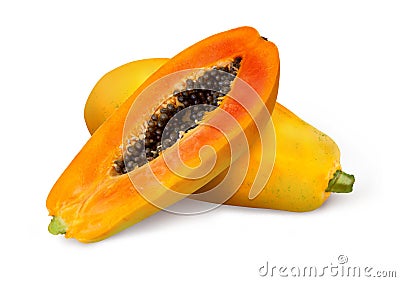 Whole and half of ripe papaya fruit Stock Photo