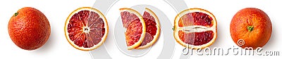 Whole, half and sliced red blood orange fruit Stock Photo