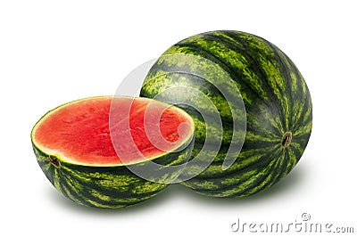 Whole and half watermelon isolated on white background Stock Photo