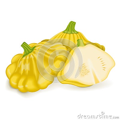 Whole and half of Yellow Patty Pan squash Vector Illustration
