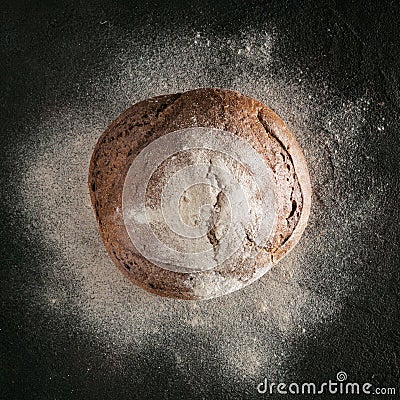 Whole homemade rye bread top view Stock Photo
