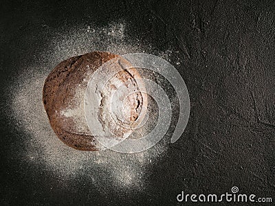 Whole homemade rye bread top view copyspace Stock Photo