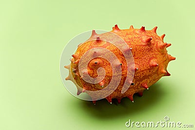 Whole Kiwano or Horned Melon Fruit. Close Up View. Exotic Fruits Stock Photo
