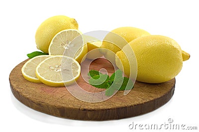 Whole lemon, half of lemon and lemon segment. Stock Photo